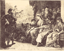 Act III, scene ii. The play-scene. 1838.      Eugne Delacroix's Lithographs of Hamlet.