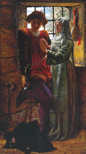 Hunt, William Holman 1827-1910 
British
Claudio and Isabella 1850
Oil on mahogany 
support: 775 x 457 mm
painting
Presented by the Trustees of the Chantrey Bequest 1919
