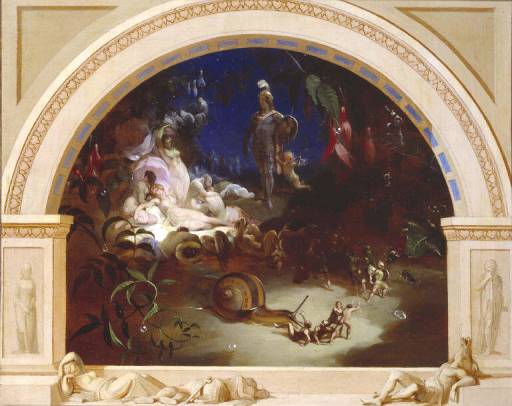 Huskisson, Robert ?1820-1861
  British The Midsummer Night's Fairies exhibited 1847
  Oil on mahogany
  support: 289 x 343 mm
  painting
  Purchased 1974